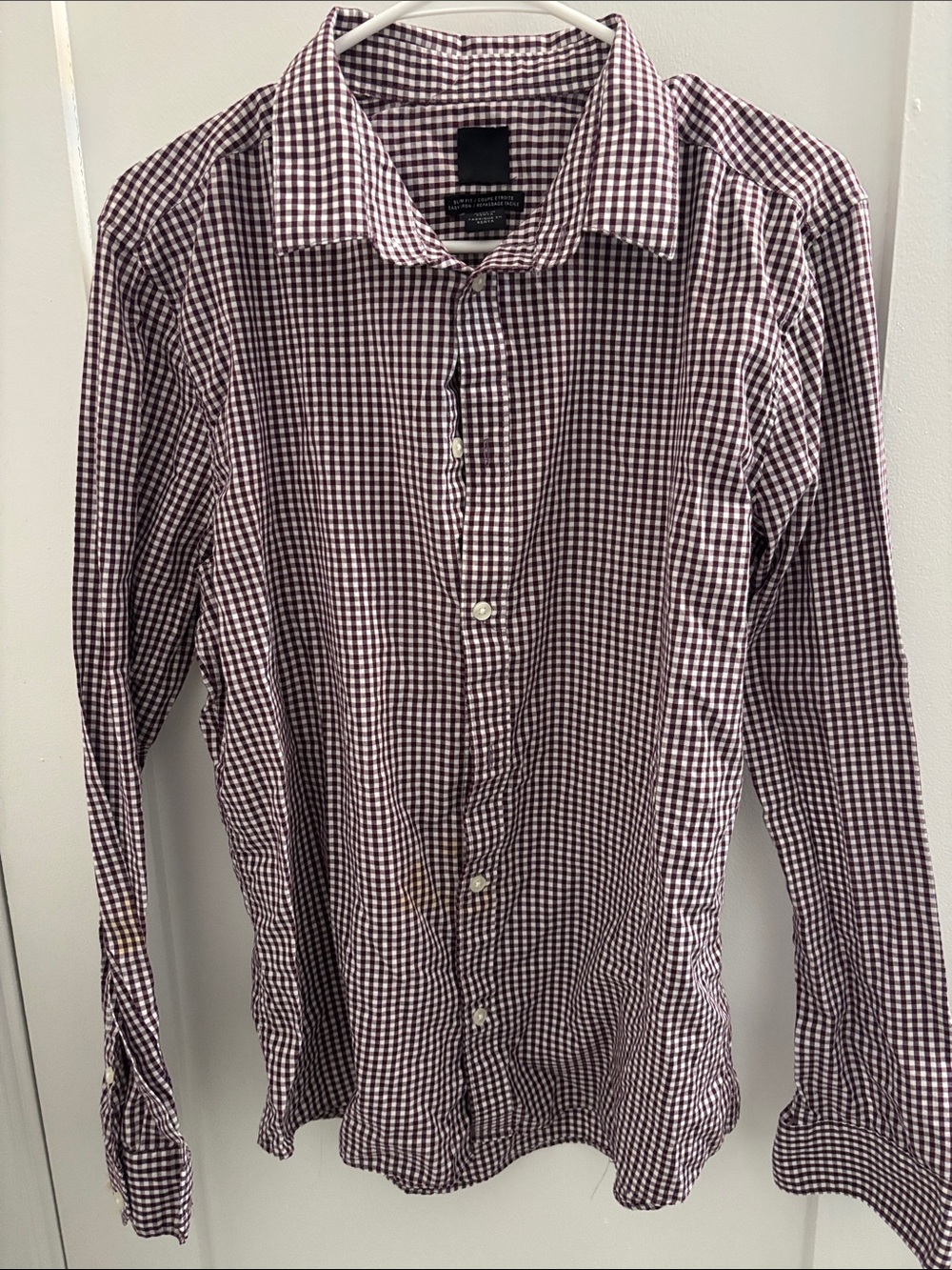 H&M Men's Maroon & White Gingham Button-Down Shirt